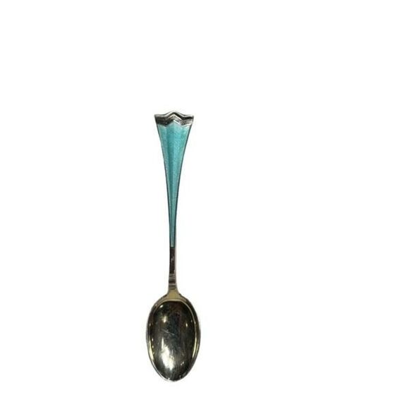 Enamel Demitasse Spoon Sterling Silver Kronesolv J Tostrup Norway Vintage - Picture 8 of 13